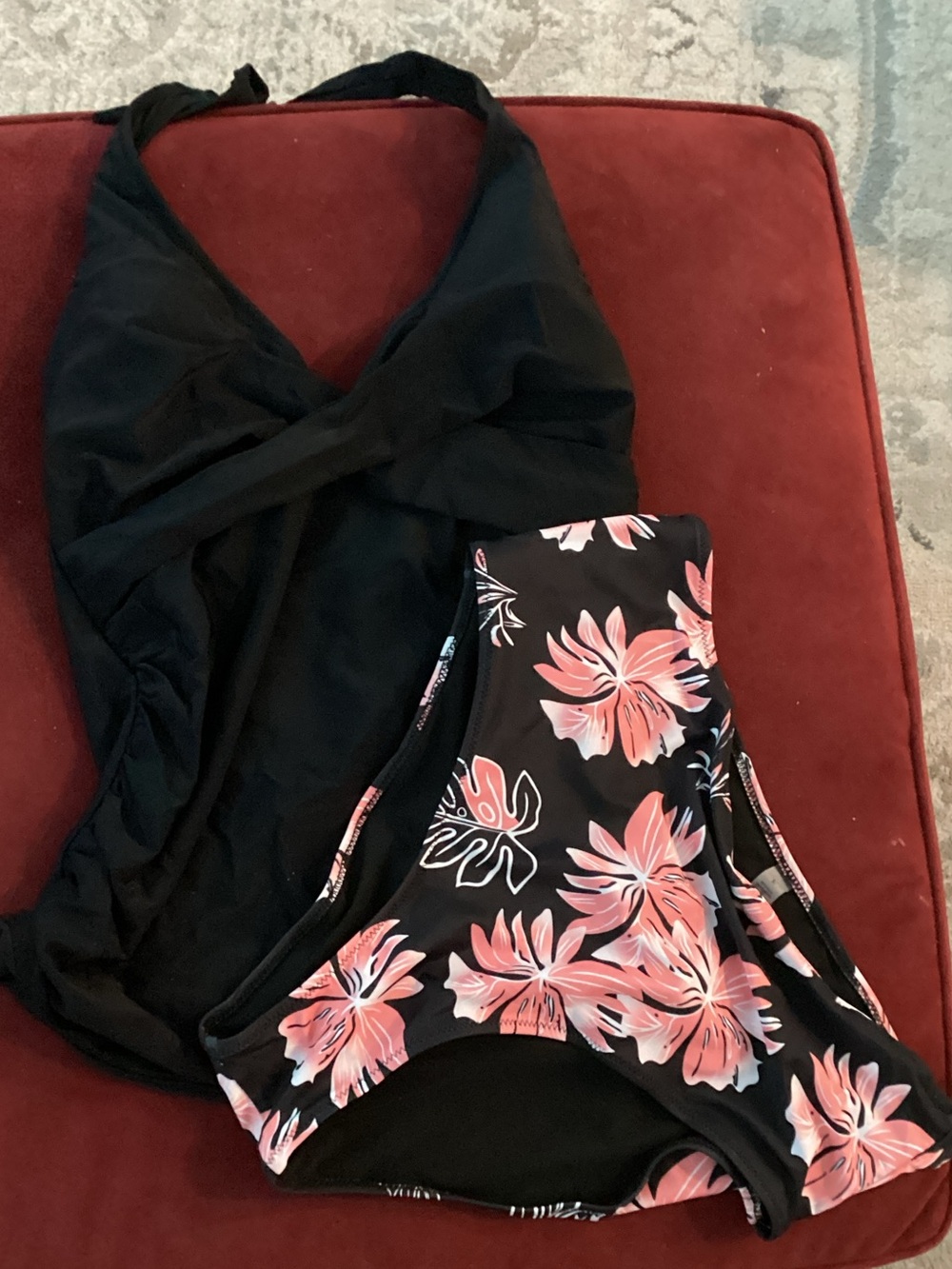 Black & Pink Floral  Tankini Swimsuit